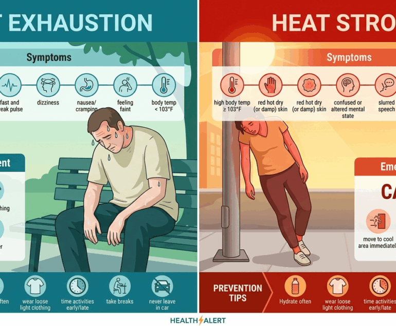 Heat exhaustion vs heat stroke