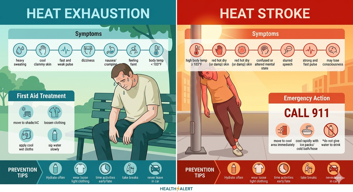 Heat exhaustion vs heat stroke